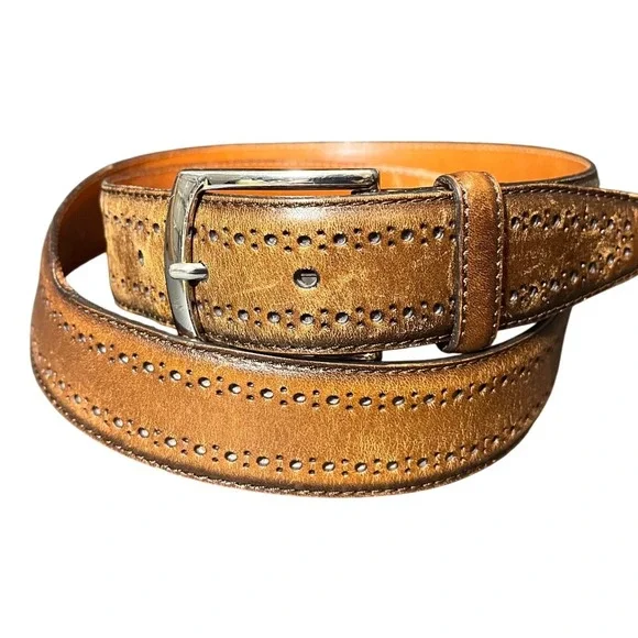 Allen Edmonds Belt Mens 36 Brown Leather Perforated Brogue Dress 74047 USA