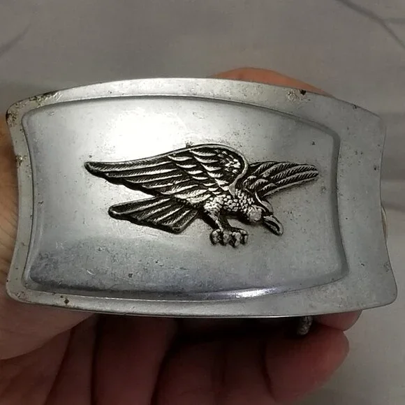 Vintage Belt Buckle American Bald Eagle Silver Color Heavy Use‎