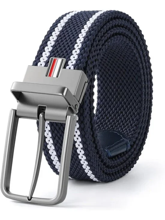 Reversible 2-in-1 Stretch Braided Golf Belt for Men, Holeless Elastic Web, 1.3