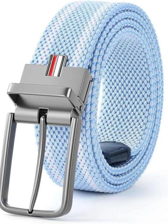 Reversible 2-in-1 Stretch Braided Golf Belt for Men, Holeless Elastic Web, 1.3