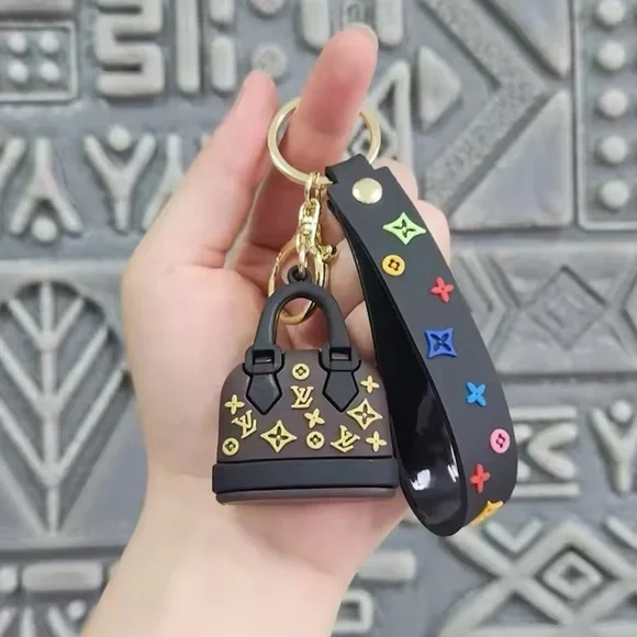 Brown & Black Silicone Monogrammed Luxury Handbag Keychain Handbag Purse Charm