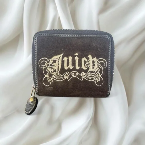 Y2K vintage Juicy Couture zip-around‎ wallet dark brown velour exterior