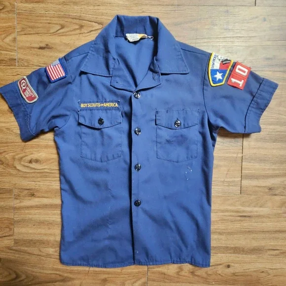 Boy‎ Scouts Of America BSA Official Uniform Shirt Patches Youth M Cotton Blend