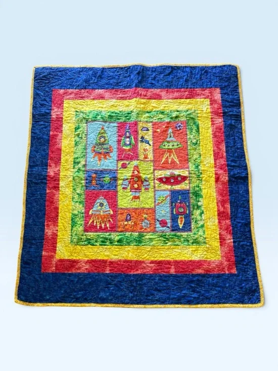Vibrant, Whimsical Space-Themed Children's Quilt