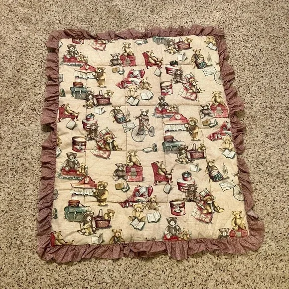 VTG Lambs & Ivy Quilted Baby Crib Comforter Toddler Bed Blanket Teddy Bears