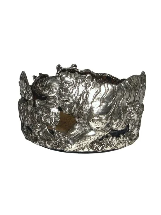 Silver-Plated Wine Bottle Coaster Tiger Design with black Marble base