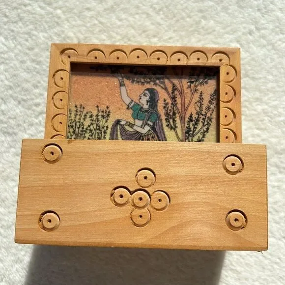 Gemstone Wood Coasters Painted Square Tea India Drink Handmade‎ Wooden Set = 6