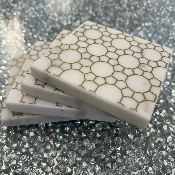 Home Decor Marble Square Coasters Real Natural White Stone Luxury Christmas 4