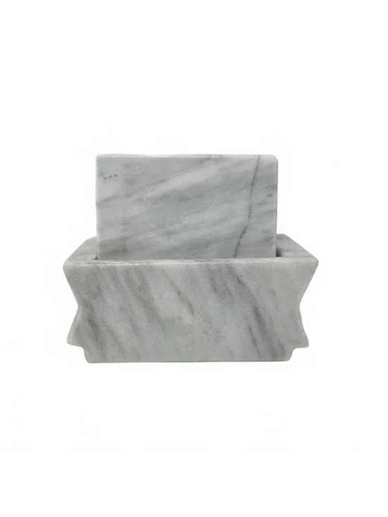 Vintage Marble Coaster Set with Holder White Gray Stone Drink Coasters Set of 6