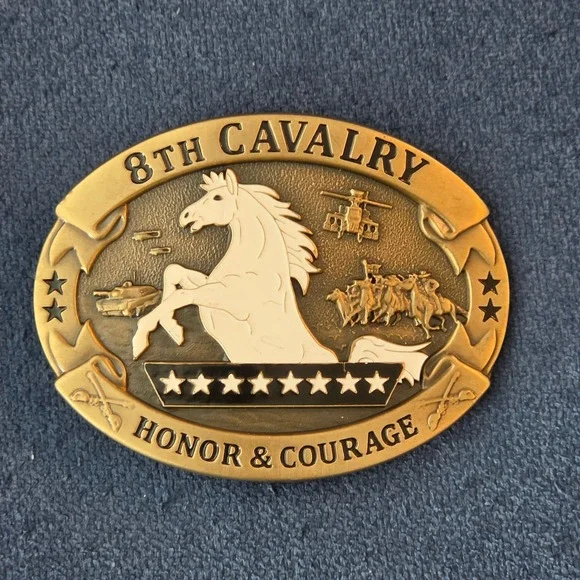 Ralph Wilensky 8th Cavalry Honor & Courage Vintage Brass Belt Buckle Gold Tone