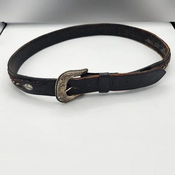 Levis Vintage Leather Belt Brown Woven Western‎ Buckle Size 44 Mens