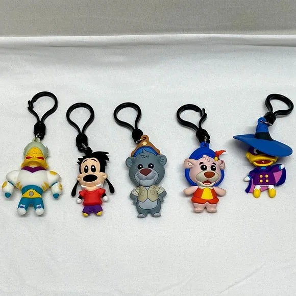 Disney Character Keychain Figure Lot 5 Keychains Goofy Dark Wing Duck + More NOS