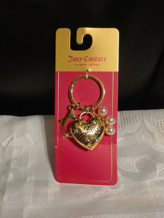 Juicy Couture Gold Heart Keychain with Pearl Accents