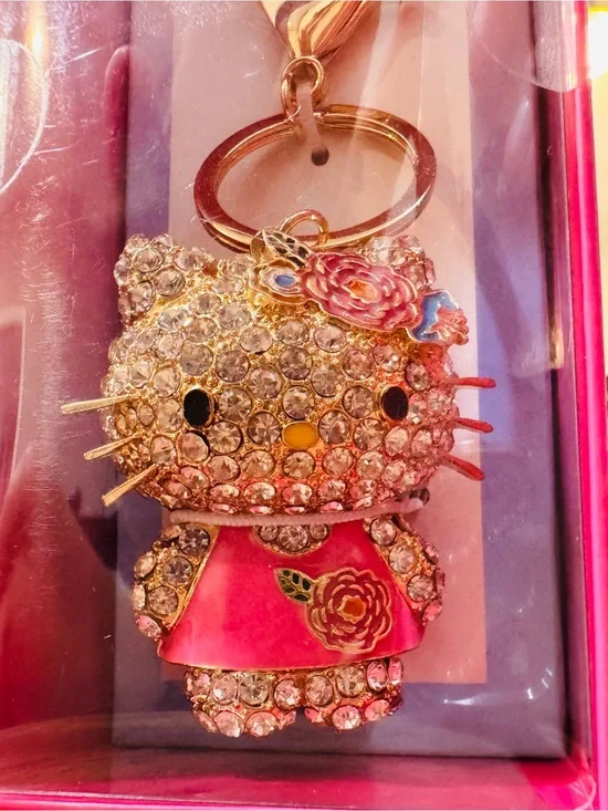 Hello Kitty Pink and Gold Crystal Keychain