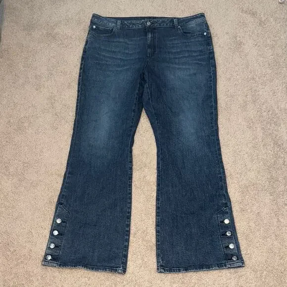 Michael Kors Button Hem Flare High Waist Denim Blue Jeans Women's 18W