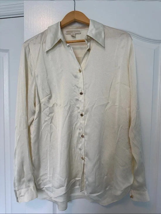 Michael Kors Cream Long-Sleeve Button Front Blouse