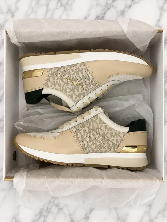 Michael Kors Allie Trainer Sneakers Vanilla MK Logo/Gold/Green | Women’s Size 7