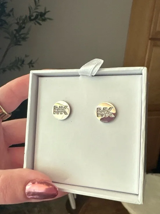 Michael Kors Silver-tone MK Crystal Disc Stud Earrings