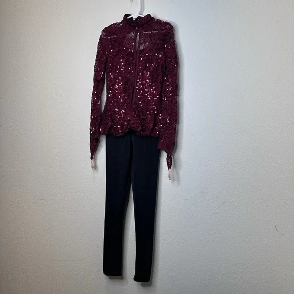 Weissman‎ Tap Dance Costume Burgundy Sparkles Size IC EUC