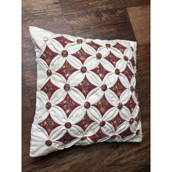 Cathedral Window Quilt Pillow Cottagecore Ruffled Country Farmhouse 13x13