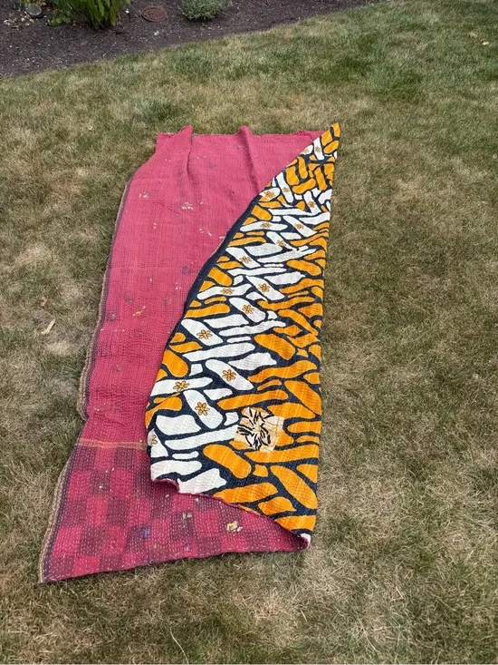 Vintage Indian Kantha Quilt Reversible Cotton Sari Throw Blanket Boho