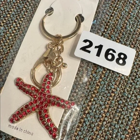 2168 Rhinestone Starfish‎ Key Ring, Bag Charm