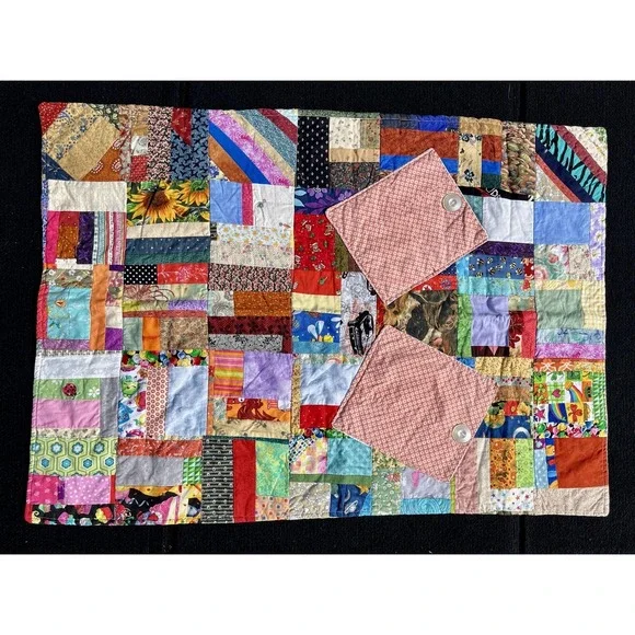 Handmade Patchwork Quilt Baby Toddler Scrappy Boho Multicolor Cotton‎ 24x32