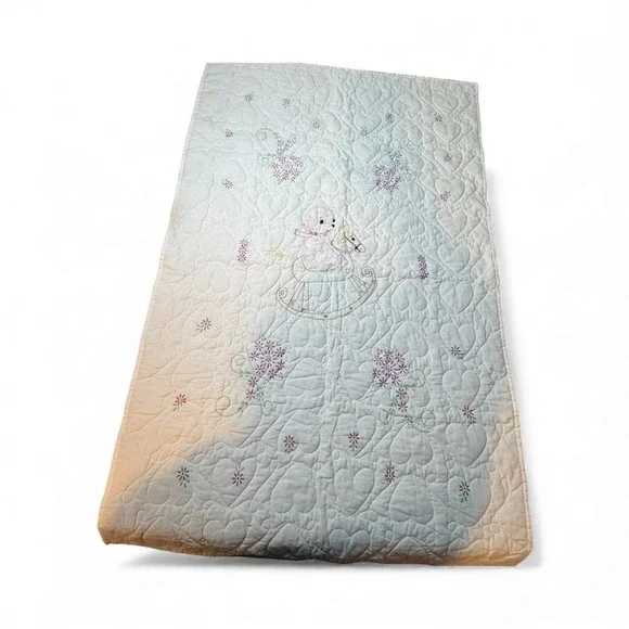 Embroidered Quilted‎ Crib Throw Bear On Rocking Horse Hand Stitched Not Complete