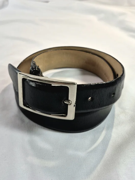 DKNY Italian Leather Black Dress Belt Silver Buckle Size M 90s Classic Preppy