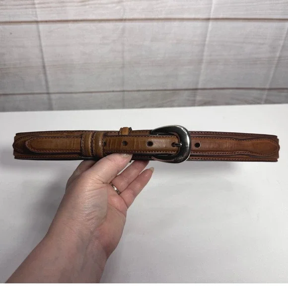 Mens Brown Top Grain Leather Belt Silver Buckle‎