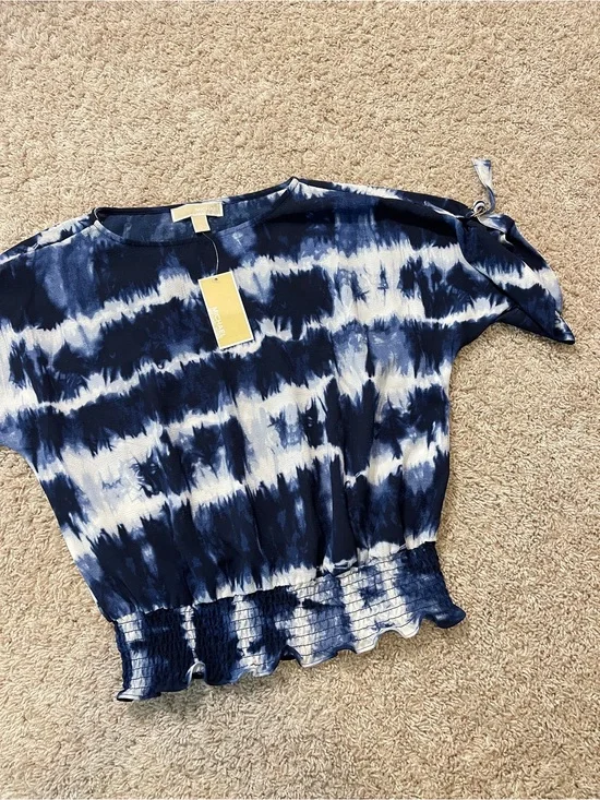 NWT Michael Kors true navy Short Sleeves Tie Dye Blouse Size M