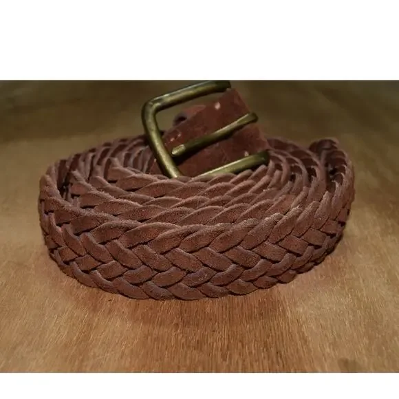 J.Crew Brown Braided Suede Leather Belt | Brass Buckle | Size 40
