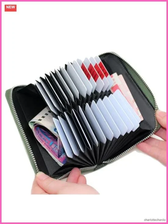 Genuine Leather RFID Blocking 24 Slot Credit Card Holder Wallet with Zipper