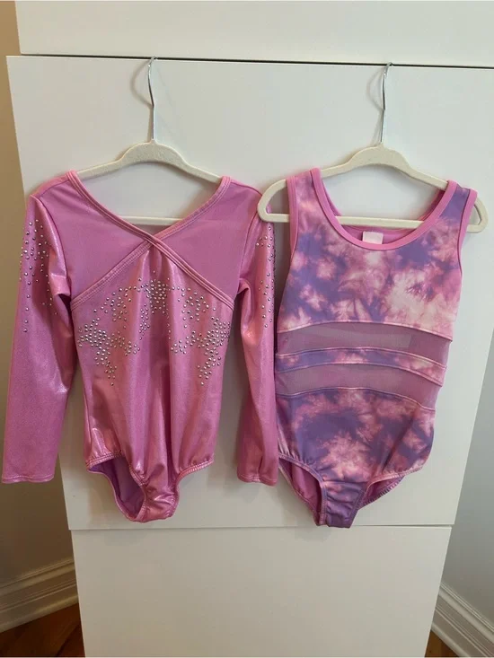 Set of 2 Pink Tie-Dye and Sparkle Dance Leotards - Size XS (4/5)