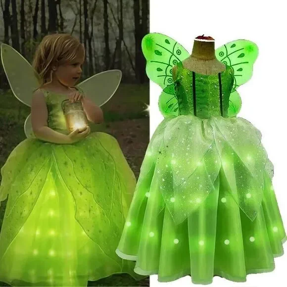 Tinkerbell Fairy LED Lightup Costume Dress Up Party Princess NEW 4T Toddler Girl