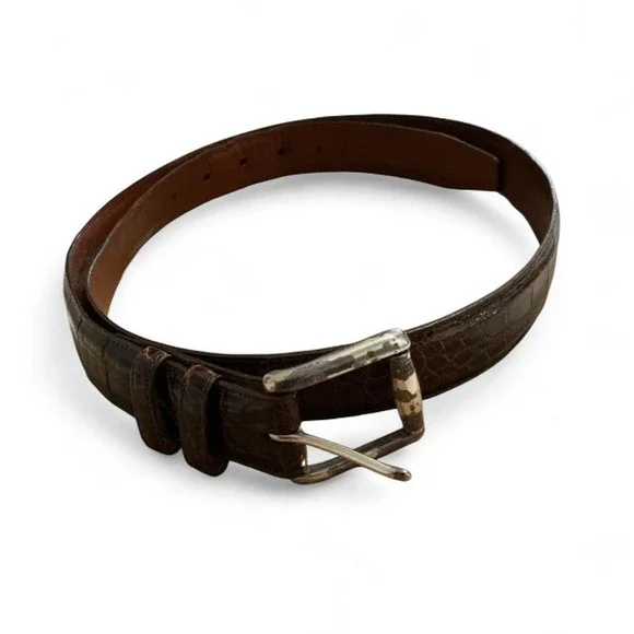 Zelli Alligator Leather Belt Men 38 Dark Brown Good Handcrafted Italy USA Exotic