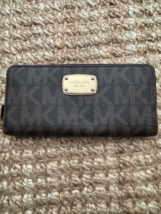 Michael Kors Brown Signature MK Logo Zip-Around Wallet