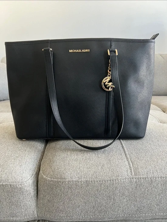Michael Kors Black Saffiano Tote with Gold Logo Charm