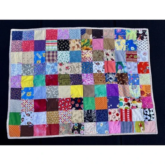 Handmade Patchwork Quilt Kids 28x35‎ Scrappy Cotton Multicolor Throw Blanket