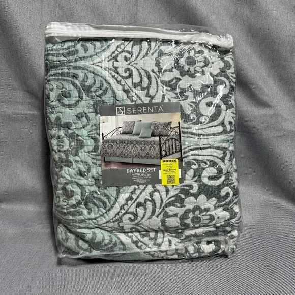 Serenta Daybed Set Twin Green Kingston Damask 6 Piece Quilted‎ Bedding New
