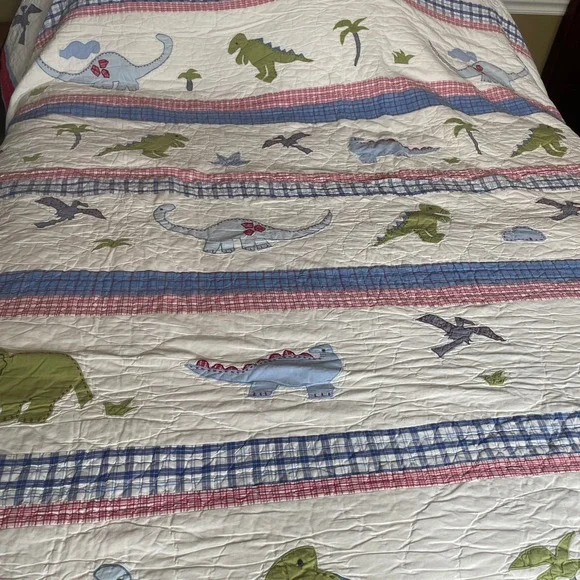 Pottery Barn Kids‎ Dinosaur Quilt Full/Queen Bedspread Plaid Reversible READ