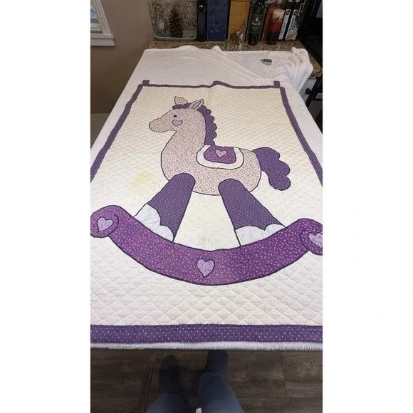 Handmade Purple Rocking Horse Baby Quilt Nursery Wall Hanging 42x32