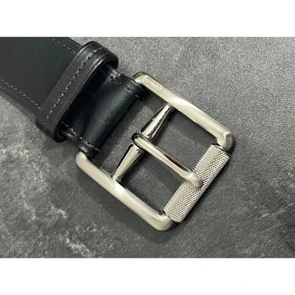 Coach Leather Belt Mens Black Silver Tone Buckle