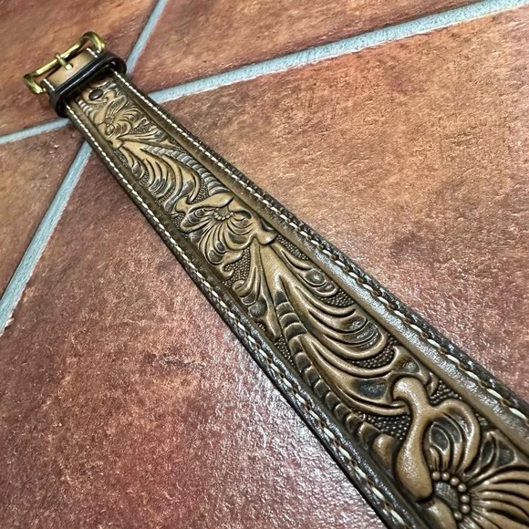 Tony Lama Embossed Leather Jimmy Belt Size 34 Inches