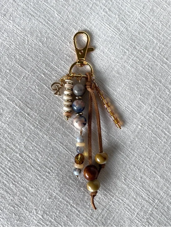 Neutral Stone Bag Charm | Jasper + Gold | Handmade Keychain