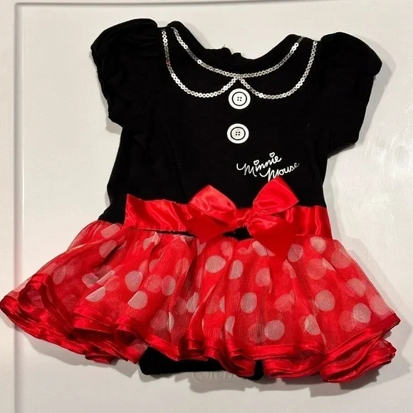 Disney Baby Minnie Mouse Tutu Onesie Bodysuit Red Polka Dot Skirt 3M Halloween