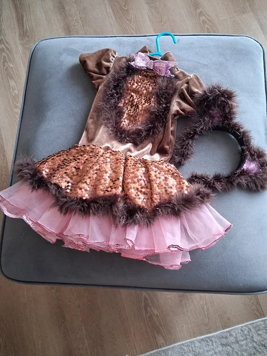 Girls Brown and Pink Sequin Dog Costume with Headband
