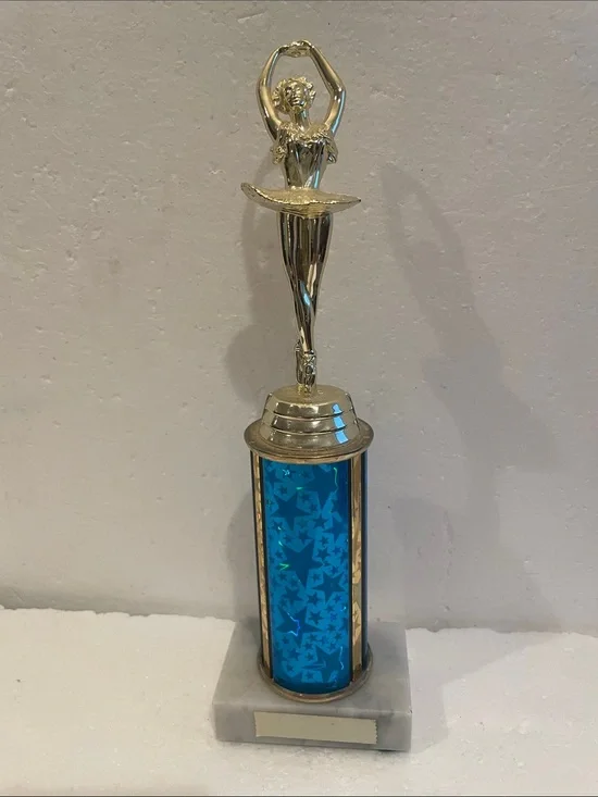 Vintage Y2K Ballerina ballet Dance Trophy blue & Gold white Carrera marble base