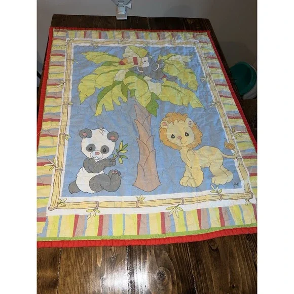 VTG Precious Moments Jungle  Baby Quilt 31