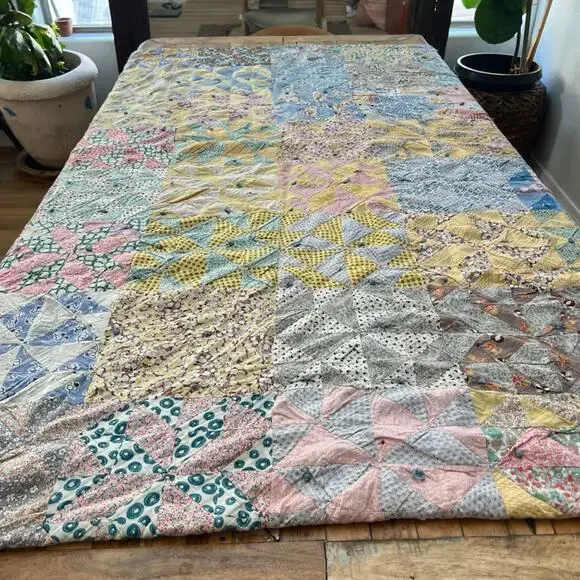Handmade Nap Quilt Bed Cover Diamond Floral Patchwork Reversible 57